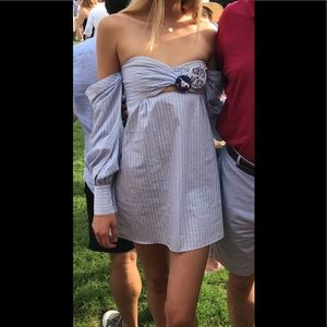 Strapless  Petersyn blue striped cotton dress